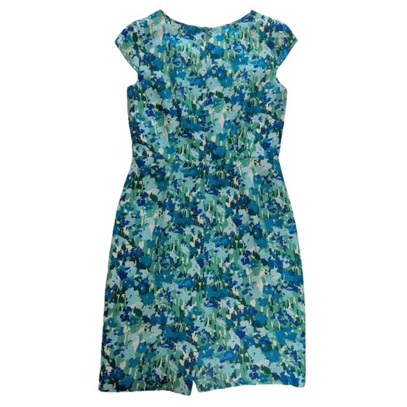 Calvin Klein Linen Blend Blue Green Floral Sheath Dress Classic Chic *SZ 4 - Picture 2 of 12